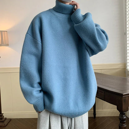 Men's Turtleneck Sweater Pullover Men Loose Casual Harajuku Korean Fashion Mens Oversized Sweater Fashion Thicken Warm Sweaters