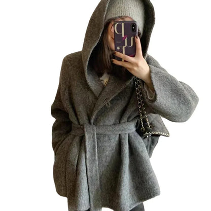 xsrrr Winter Jacket Women Thick Warm Loose Style Hood Luxury Casual Double -sided Wool Blends Ladies Miss Leisure Woolen Coat