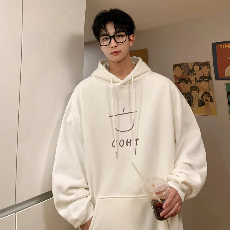 Men's Multicolour Printed Simple Pattern Hooded Sweatshirt Loose Oversize Casual Long Sleeve T-shirt Unisex Minimalist Top