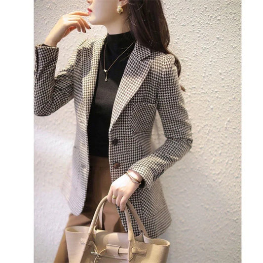 xsrrr Autumn Spring Thin Plaid Blazers For Women Double Breasted Woman Jackets Loose Fashion Outwear Female Clothes Plus Size 3XL