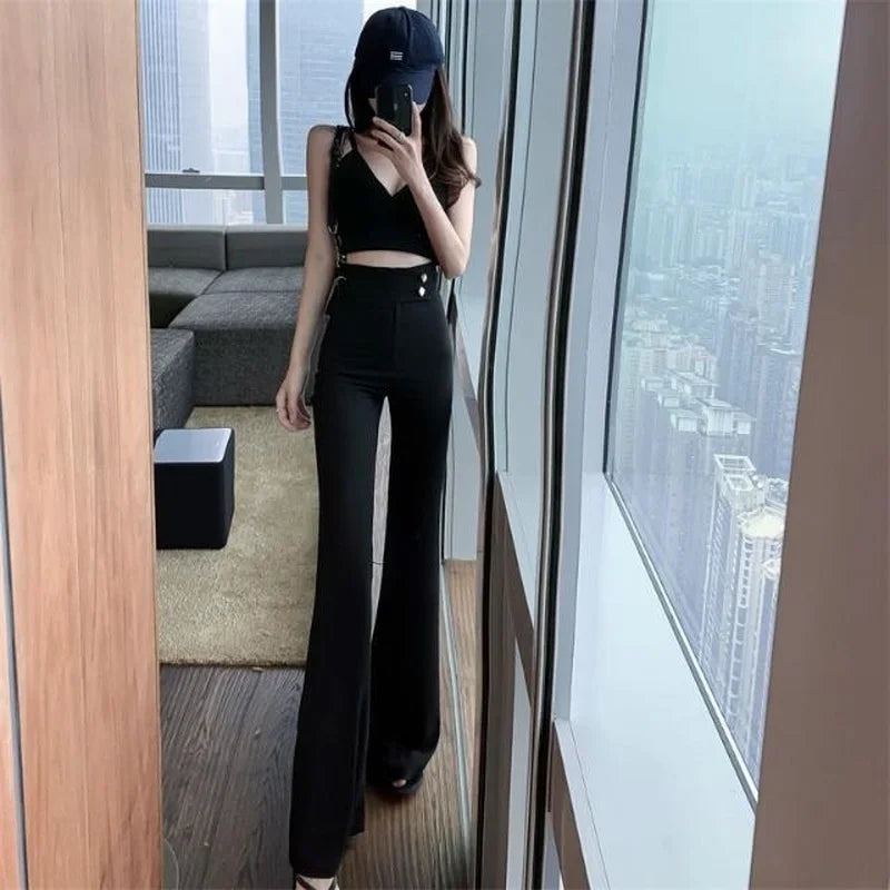 xsrrr Summer Flared Pants Aesthetic Flare Leggings Trousers for Women Korean Style Fluid Fashion High Waist Wide Leg Palazzo Long