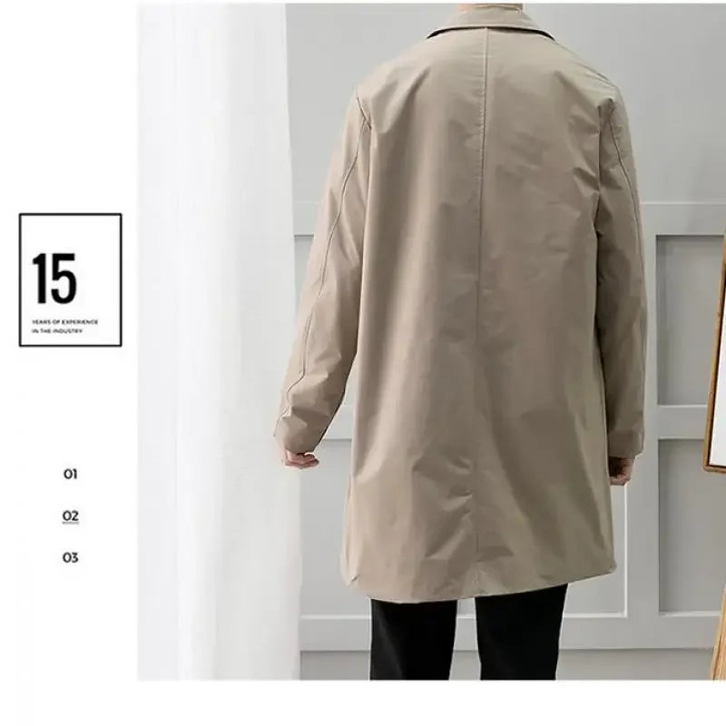 Men Trench Coat Loose Fit Long Lapel Single Breasted Windbreaker Fashion Jacket Office Button Overcoat Oversized Men Clothing