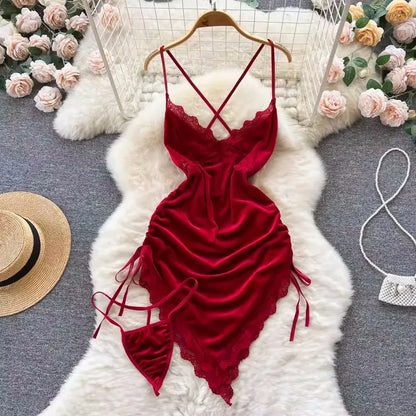 xsrrr New in Christmas Dress Women's Secret Clothes Sexy Slim Red Short Dress Pajama Erotic Lingerie Winter Hotsweet Bodycon Nightwear