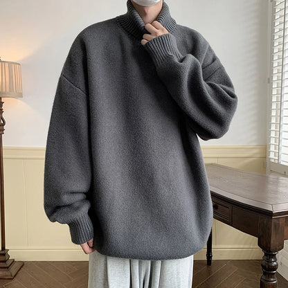 Men's Turtleneck Sweater Pullover Men Loose Casual Harajuku Korean Fashion Mens Oversized Sweater Fashion Thicken Warm Sweaters