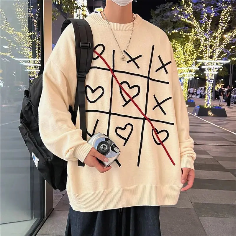 Lattice Korean Fashion Sweater Men Interior Harajuku Men's Clothes Winter Oversize Wool and Mixes Knit Korean Women's Print Luxury