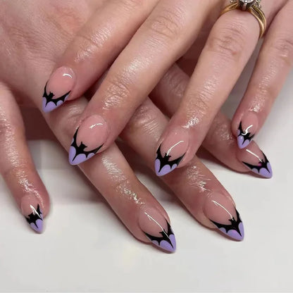 xsrrr Halloween Nails 24pcs Black Cool False Nails with Ghost Spider Web Pattern Decor Almond Fake Nail Tips Wearable Halloween Party Press on Nails