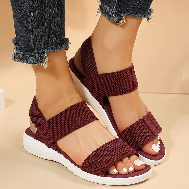 Hnewly Women's Knit Elastic Cloth Wedge Sandals Slip On Lightweight Walking Sandals Women Plus Size Comfortable Summer Shoes Woman