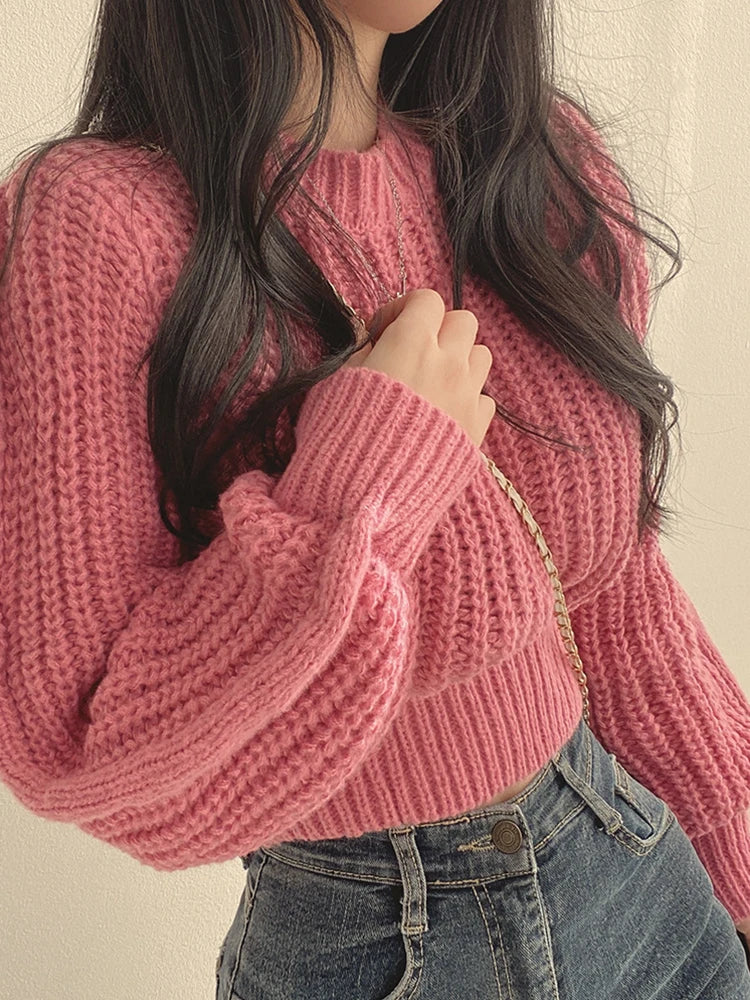 Hnewly FALL OUTFITS Loose Vintage Harajuku Lantern Long Sleeve Women Sweater Korean Autumn Winter Knitwear Soft Warm Tops Chic Solid Femme Sweater