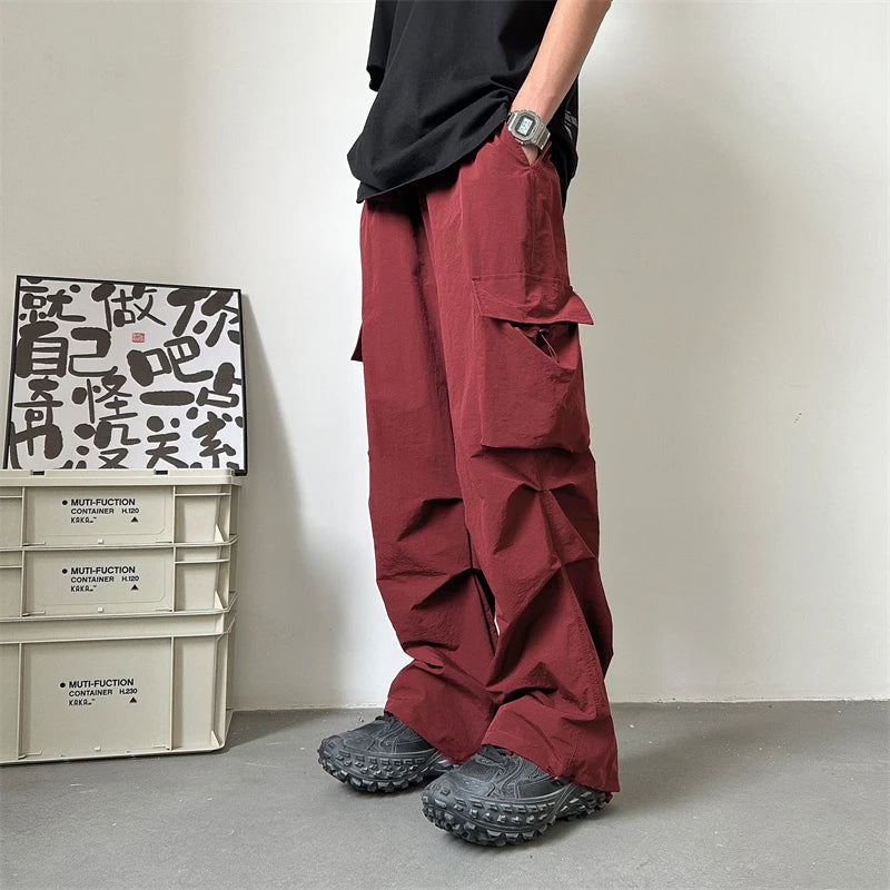 Summer Thin Pants Men Fashion Pocket Cargo Pants Men Japanese Streetwear Hip-hop Loose Straight Pants Mens Oversized Trousers