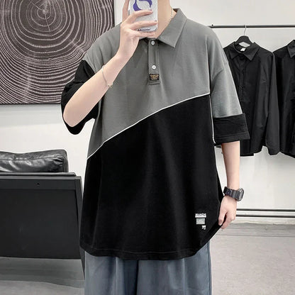 Men's POLO Shirt Stitching Casual Wild Top Oversize Short-sleeved Classic Retro Half-sleeve T-shirt Casual Sports Men's Clothes