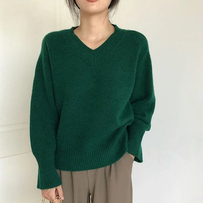 xsrrr New Autumn and Winter Fashion Lazy Style Retro Japanese V-neck Loose Versatile Slim and Fashionable Long Sleeve Women's Sweater