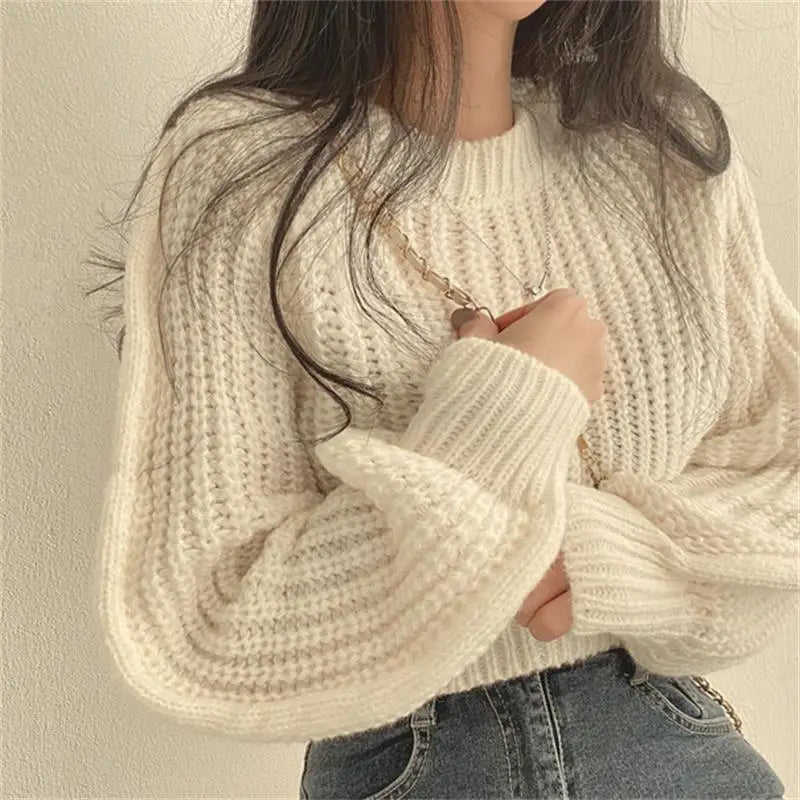 xsrrr FALL OUTFIT Loose Vintage Harajuku Lantern Long Sleeve Women Sweater Korean Autumn Knit Soft Warm Top Chic Pullovers Solid Femme Sweater