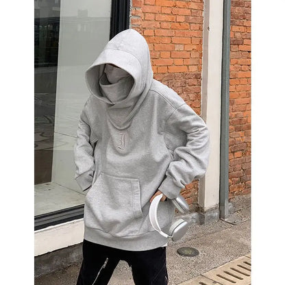 Korean Street Style Solid Color High Collar Oversized Hoodie Men Fashion Loose Casual Hooded Top Harajuku New Sweatshirt Hoodie