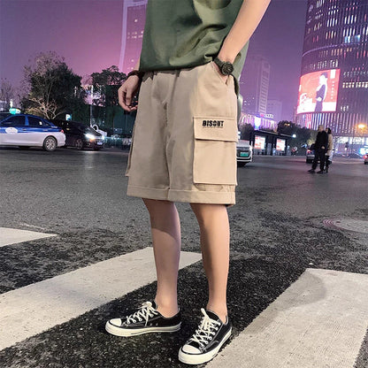 Oversize Casual Shorts Men's Thin Street Trend Big Pocket Overalls Sports Loose Straight Pants Printed Letters Summer Clothes