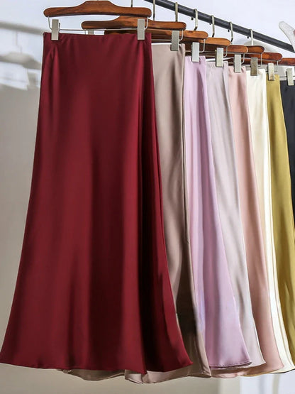 xsrrr Satin Fishtail Skirt Woman Korean Fashion Elastic High Waist Skirts for Women Spring/summer 2024 New Slim Long Dresses