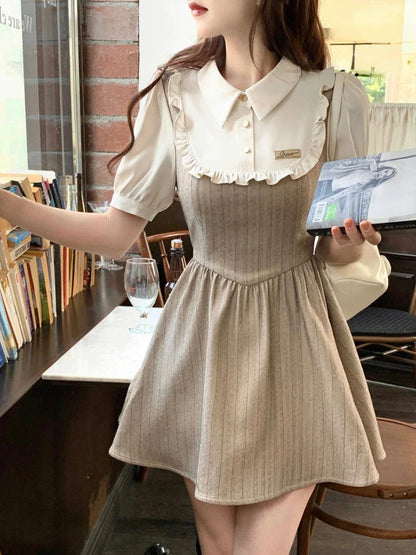 xsrrr DRESS TO IMPRESS Summer Patchwork Elegant Mini Dress Women Ruffles High Waist Sweet Casual Dress Female Korean Style Evening Party Dress Y2k