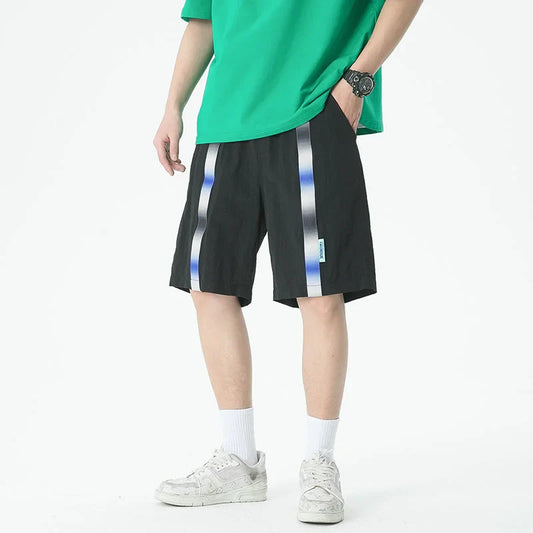 Trendy Casual Shorts Oversize Sports Straight Wide Leg Pants Contrast Color Stitching Embroidered Letter Short Pants Men Summer