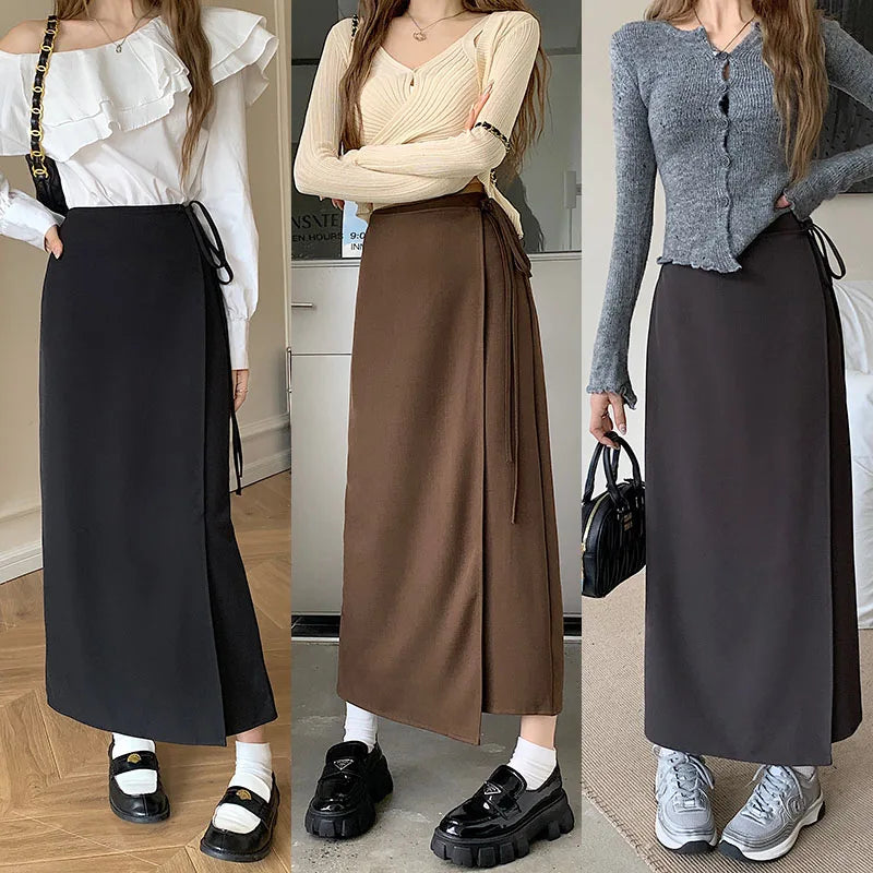 xsrrr 3Colors S-XL Irregular Long Skirt Women Summer Ankle Length Casual High Waist Pencil Long Skirts Female