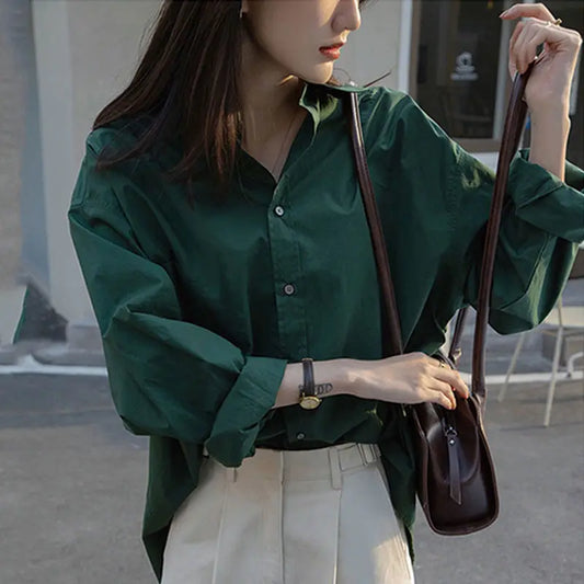 xsrrr Shirts Women 5 Colors Autumn Design Pure Casual All-match Fashion Office Lady Korean Style Baggy Vintage Aesthetic Temperament