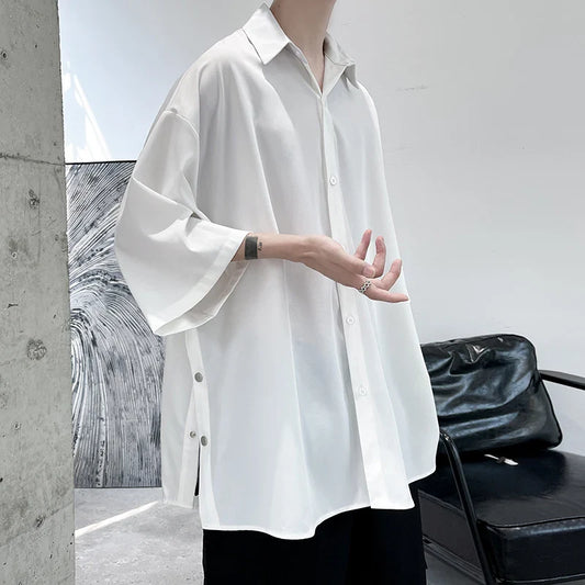 Summer Short Sleeved Shirt Men Oversized Society Mens Dress Shirt Korean Loose Casual White Shirt Mens Office Formal Shirts