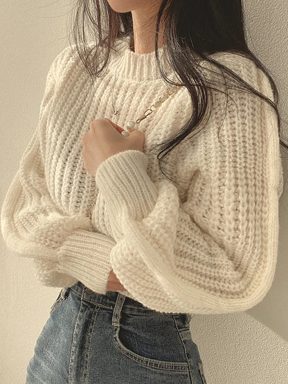 Hnewly FALL OUTFITS Loose Vintage Harajuku Lantern Long Sleeve Women Sweater Korean Autumn Winter Knitwear Soft Warm Tops Chic Solid Femme Sweater