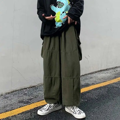 Khaki Cargo Pants Men Elastic Waist Baggy Trousers Fashion Overalls Oversized Bottoms Summer Vintage Male Y2K Clothes Streetwear