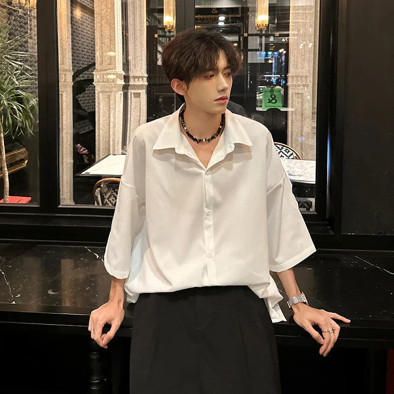 Summer Short Sleeved Shirt Men Fashion Oversized Casual Shirt Men Streetwear Korean Loose White Shirts Mens Formal Dress Shirt