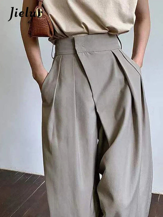 Khaki Wide Leg Women's Pants Baggy Classic Pants Vintage Office Lady Elegant Casual Trousers Female Work High Waist Pants