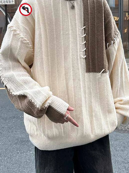 Fashion Autumn Winter Men's Oversize Loose Casual Jumpers Male Round Neck Sweater Tops Men Patchwork Knitted Tops S846