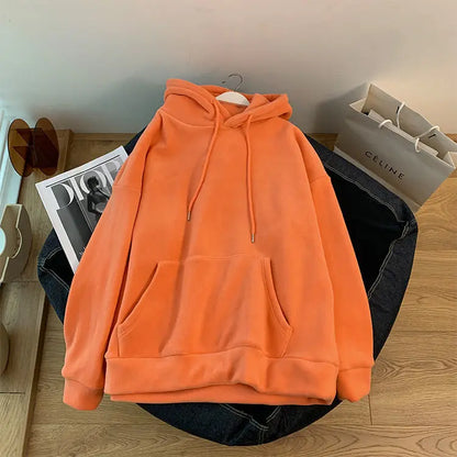 Korean version of the double-sided shaker winter padded couple hoodie solid color oversized even hoodie Y2k pullover versatile