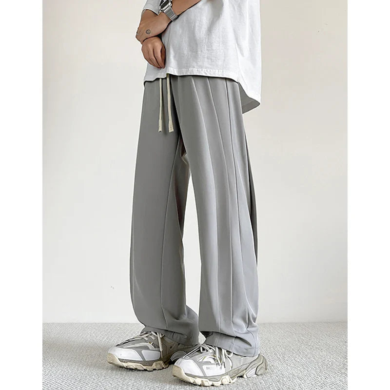 Summer Casual Pants Men Oversized Solid Color Ice Silk Pants Men Streetwear Loose Straight Pants Men Trousers Large Size 5XL