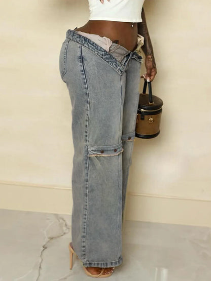 xsrrr Vintage Old-wash Straight-leg Jeans Y2k Baggy Women'S Jeans Streetwear Chic Wide Leg Trousers Grunge Denim Pants 2024