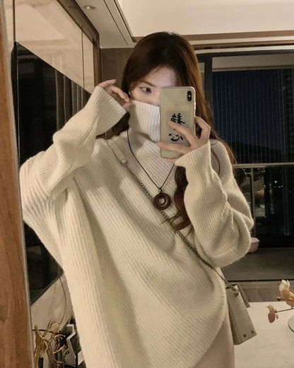 xsrrr WINTER OUTFIT Ladies Sweater Dress Blue with Headings Knitted Tops Sweaters for Women Vintage Crochet Long Cashmere Winter 2024 Trend Luxury