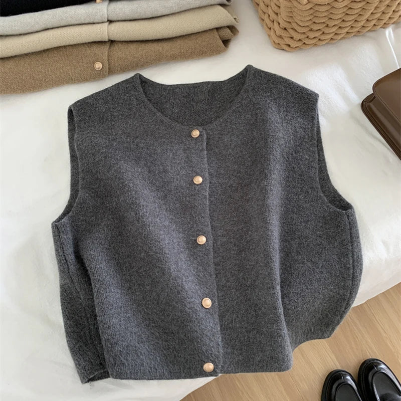 xsrrr Autumn New Women Cardigan Korean Elegant Knitted Sleeveless Female Casual Sweater Tanks Fashion New Slim Ladies Casual Tops