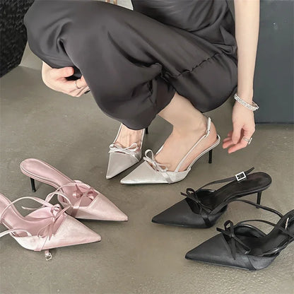 xsrrr Spring Sexy Pointed Toe Buckle Strap Women Pumps Sandals Thin High Heels Party Stripper Dance Mules Ladies Shoes