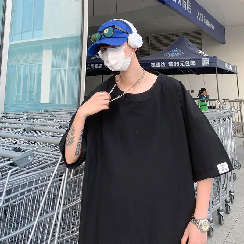 Oversized Cotton Men Fashion Men's Summer Tshirts Oversize Tee Shirts Solid Casual T-Shirt for Man Streetwear Big Size