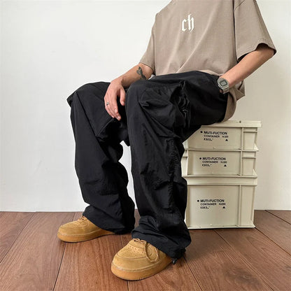 Summer Thin Pants Men Fashion Pocket Cargo Pants Men Japanese Streetwear Hip-hop Loose Straight Pants Mens Oversized Trousers