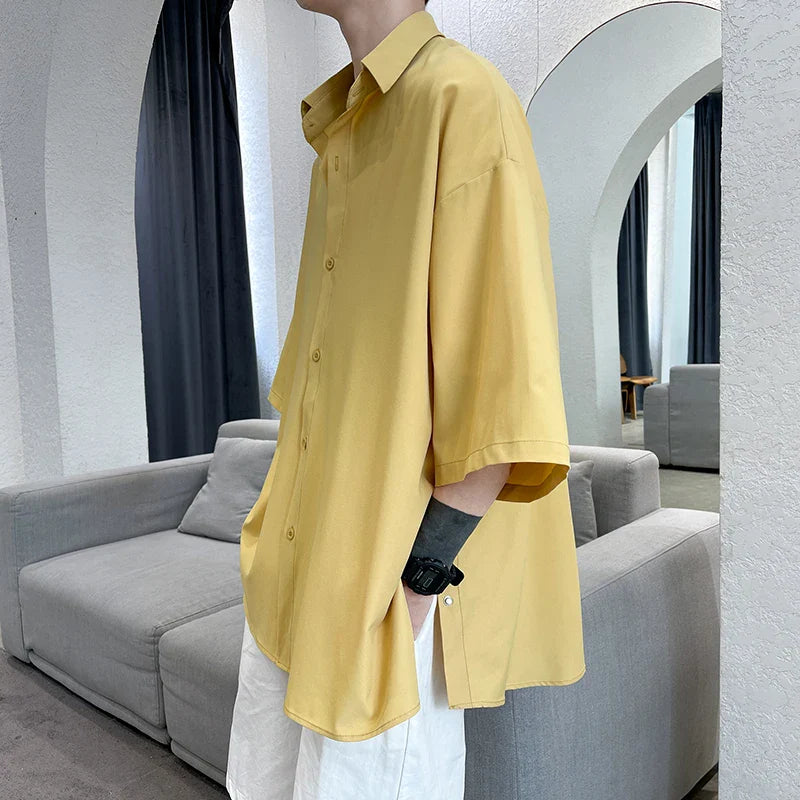 Summer Short Sleeved Shirt Men Oversized Society Mens Dress Shirt Korean Loose Casual White Shirt Mens Office Formal Shirts