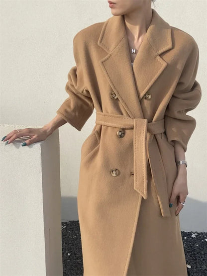 xsrrr High-end Double-sided Cashmere Coat Women Mid-length New Fashion Thick Double-breasted Long Sleeve Woolen Coat Fit Autumn Winter