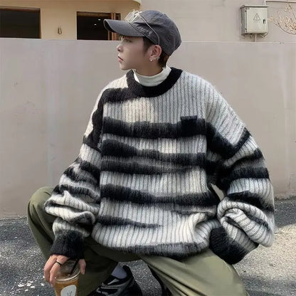 Lattice Korean Fashion Sweater Men Interior Harajuku Men's Clothes Winter Oversize Wool and Mixes Knit Print Luxury