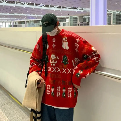 Winter  Hip Hop New Line Loose Oversize Fashion Male and Female Lovers Same Red Korean Outwear Sweater