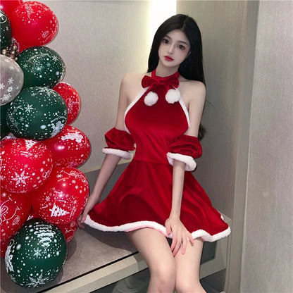 xsrrr Sexy New Year Christmas Red Spicy Girl Plush Sex Mini Dress Girl Hot Sexy Korean Women Spice Girls Uniform New Top