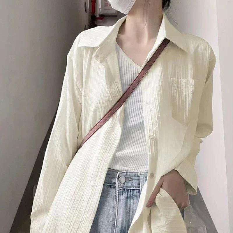 xsrrr Sweet Women Shirt Summer Thin Loose Long Sleeve Female Casual Blouse Korean Fashion New Cotton Linen All Match Ladies Tops