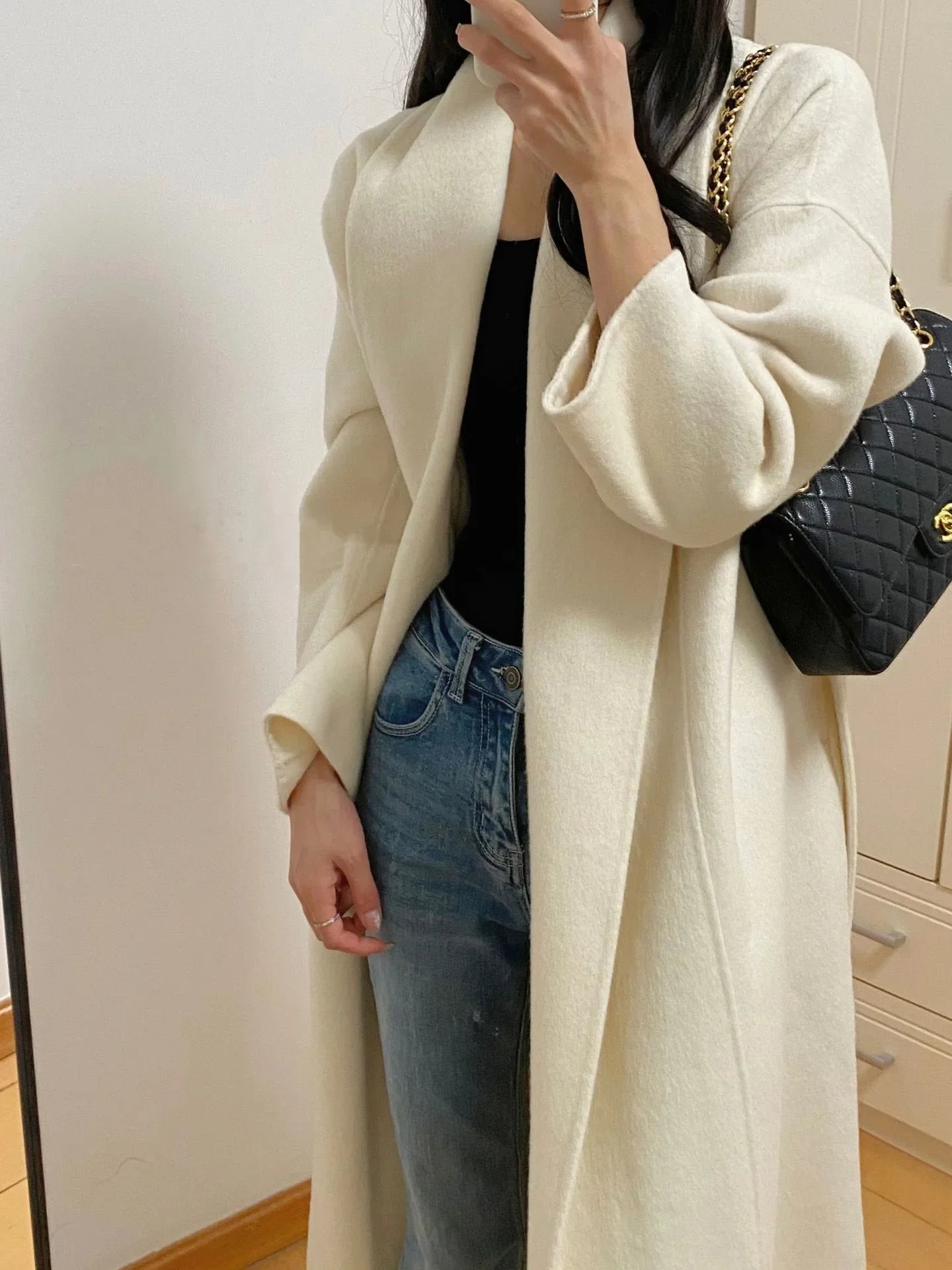 xsrrr Autumn and Winter Women's Casual Solid Color Long Loose Coat