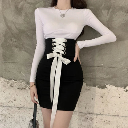 xsrrr Vintage Mini Victorian Skirt Women Korean Style Slim Lace-up Black Gothic Skirt Court Retro Casual Party Kawaii Y2k Clothes