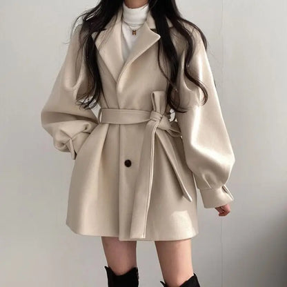 xsrrr WINTER OUTFIT Black Trench Coat for Women Aesthetic Long Wool Blends Winter Clothing Puffer Woman Coats New Clothes Korean Jackets Female Thic