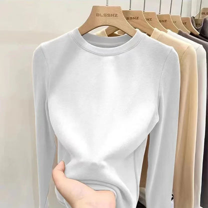 Hnewly Women Long Sleeve T Shirt Autumn Winter Solid Slim Fit Pullovers Tee Shirt  Female Basic Warm Clothes Streetwear Tops