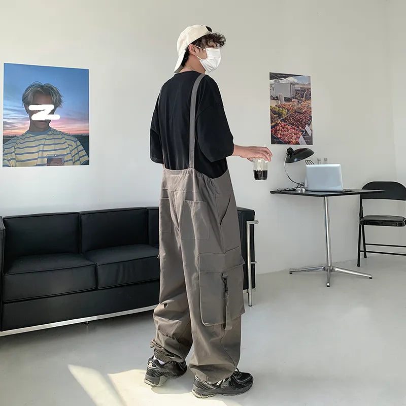 Men Suspenders Jumpsuit Baggy Pants Summer Overalls Japanese Straps Casual Pockets Unisex Oversized Streetwear Male Y2K Clothes