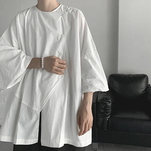 Dark Style Oversize Shirt Men's Three-quarter Sleeve Top Niche Japanese Asymmetrical Profile Loose Short-sleeved Shirt