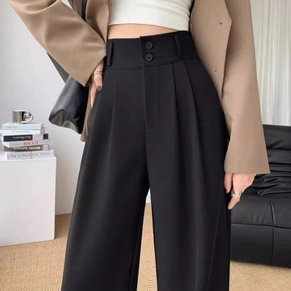 xsrrr Women’s Wide Leg Pants Women Korean Style High Waist Black Trouser Office Ladies Fashion Loose Grey Suit Trousers Streetwear